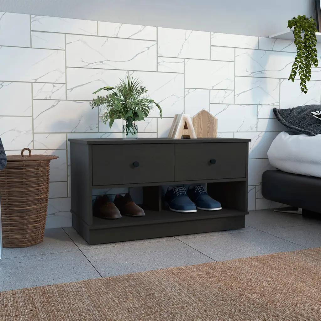 Tulip Storage Bench Two Drawers and Two Shelves Black MDF Engineered Wood rta muebles colombia
