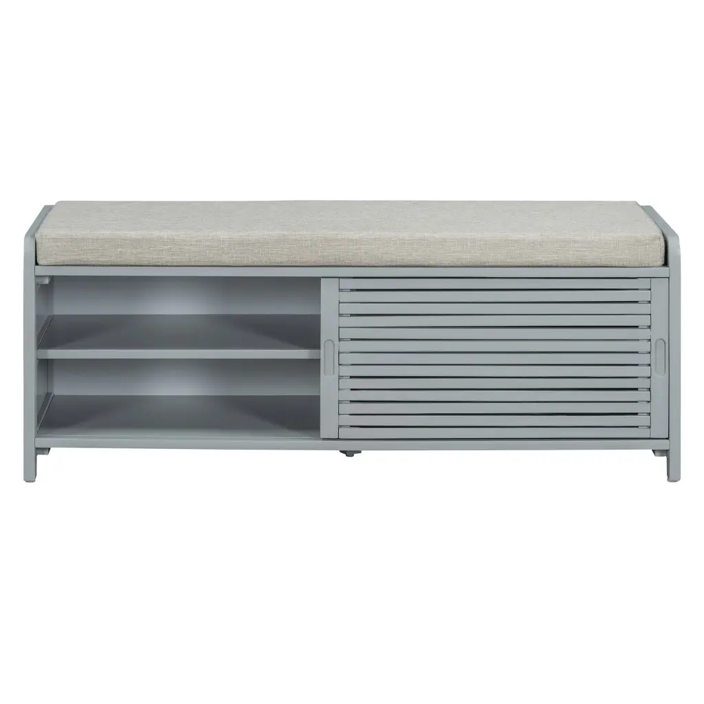 Distressed Shutter Storage Bench Acacia Veneer Retro Charm Entryway Seating and Storage trexm