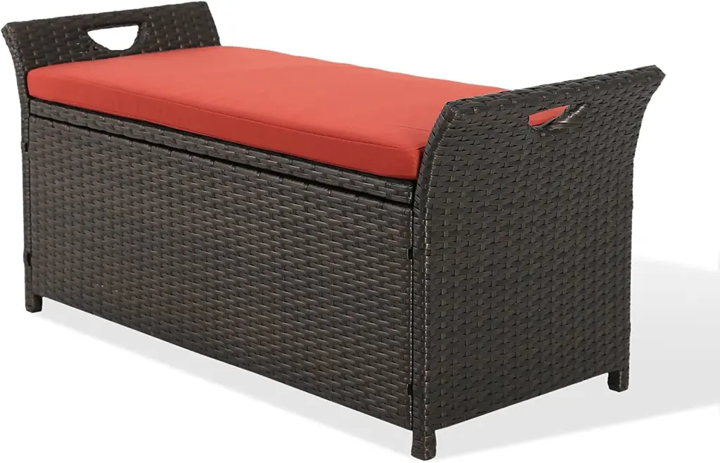 Patio Wicker Storage Bench Outdoor Rattan Deck Box Cushion Seat w2181