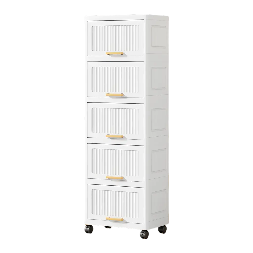 15.75 Inch Side Wide 5 Layers Flip Open Storage Box Wheels Movable Organizer w2873