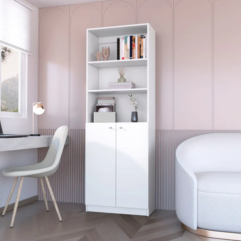 Sutton 2 Door Bookcase Storage Multi Level Shelves And Double Doors fm furniture