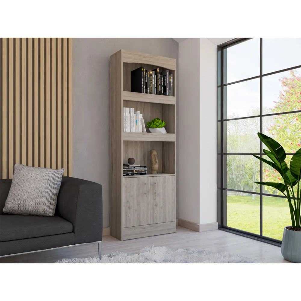 Dozza Bookcase Three Shelves Double Door Cabinet Metallic Hardware rta mubles colombia