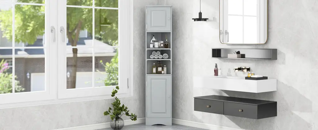 Multi Practical Corner Cabinet Tall Bathroom Storage Two Doors by