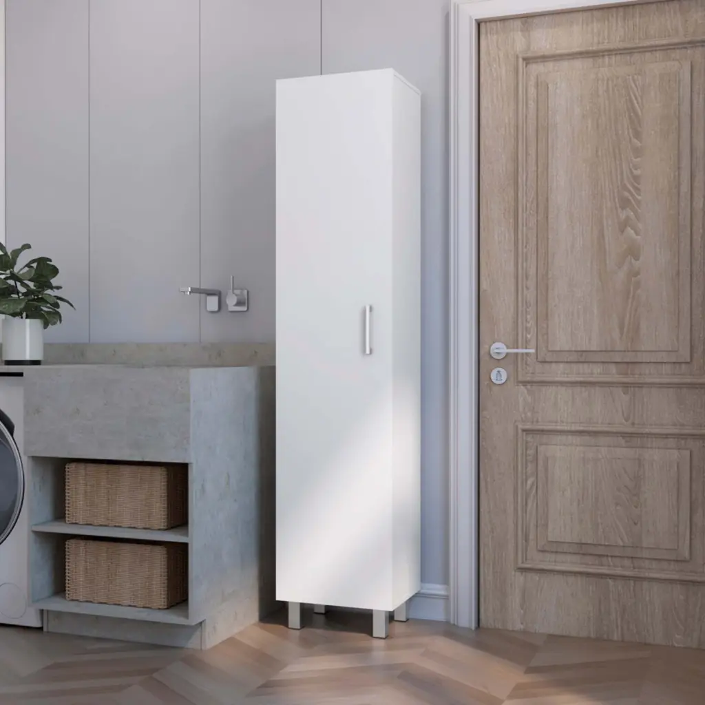 Stephan 1 Door 4 Shelf Tall Storage Cabinet White MDF furniture max