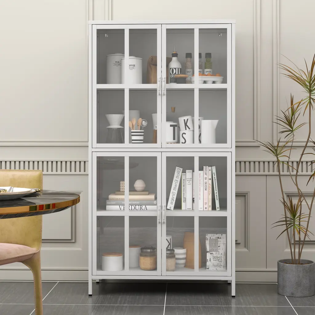 Luxury Metal Storage Cabinet Tempered Glass Doors Living Room Sideboard makeace home furniture