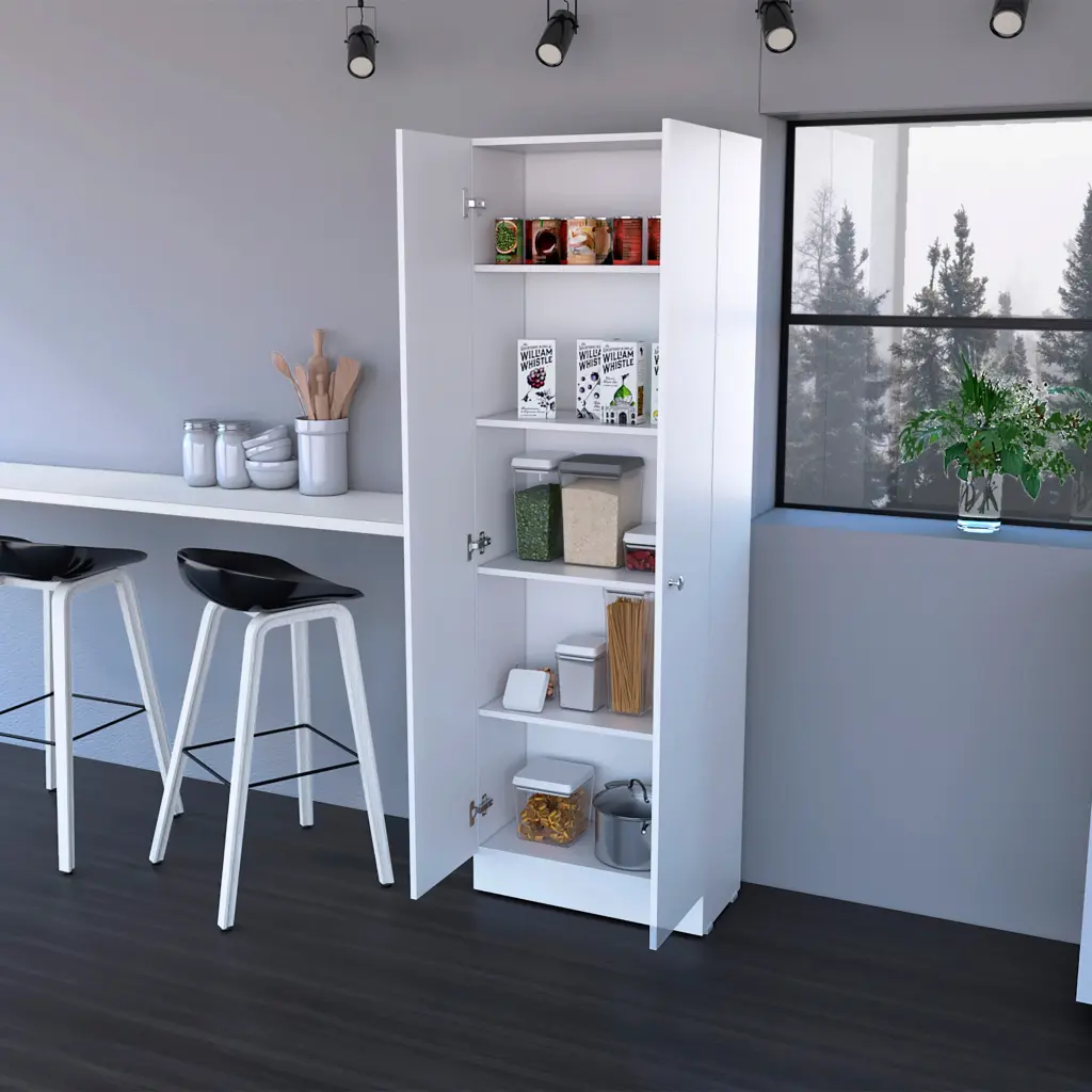 Storage Cabinet Pipestone Double Door White Finish White Particle Board Organizer treevol furniture