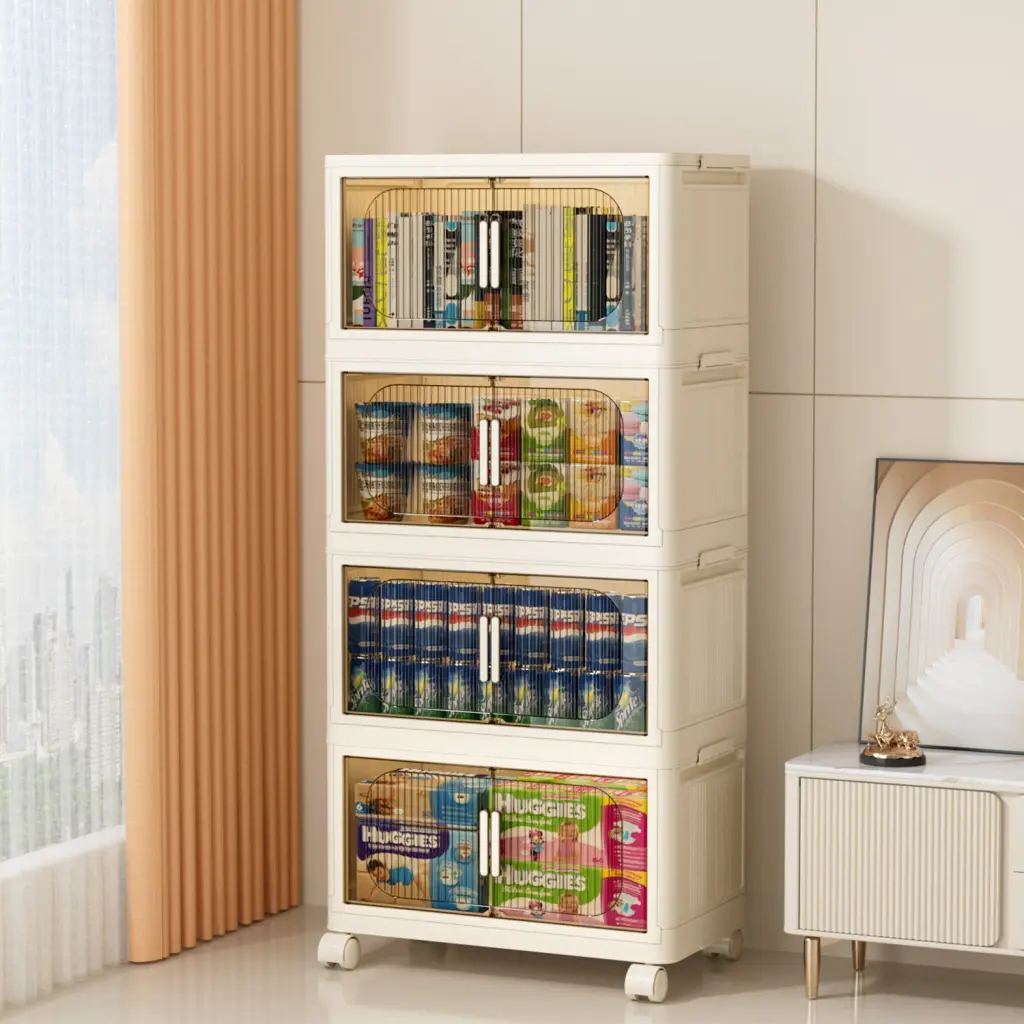 19.69 Inch Side Wide Folding Storage Cabinet 4 Tiers w2873