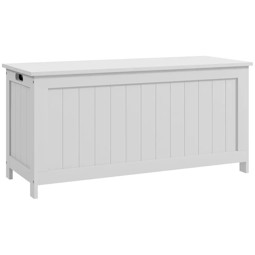 Homcom 39.4 Inch Storage Chest 2 Security Hinges White Wooden Box aosom business