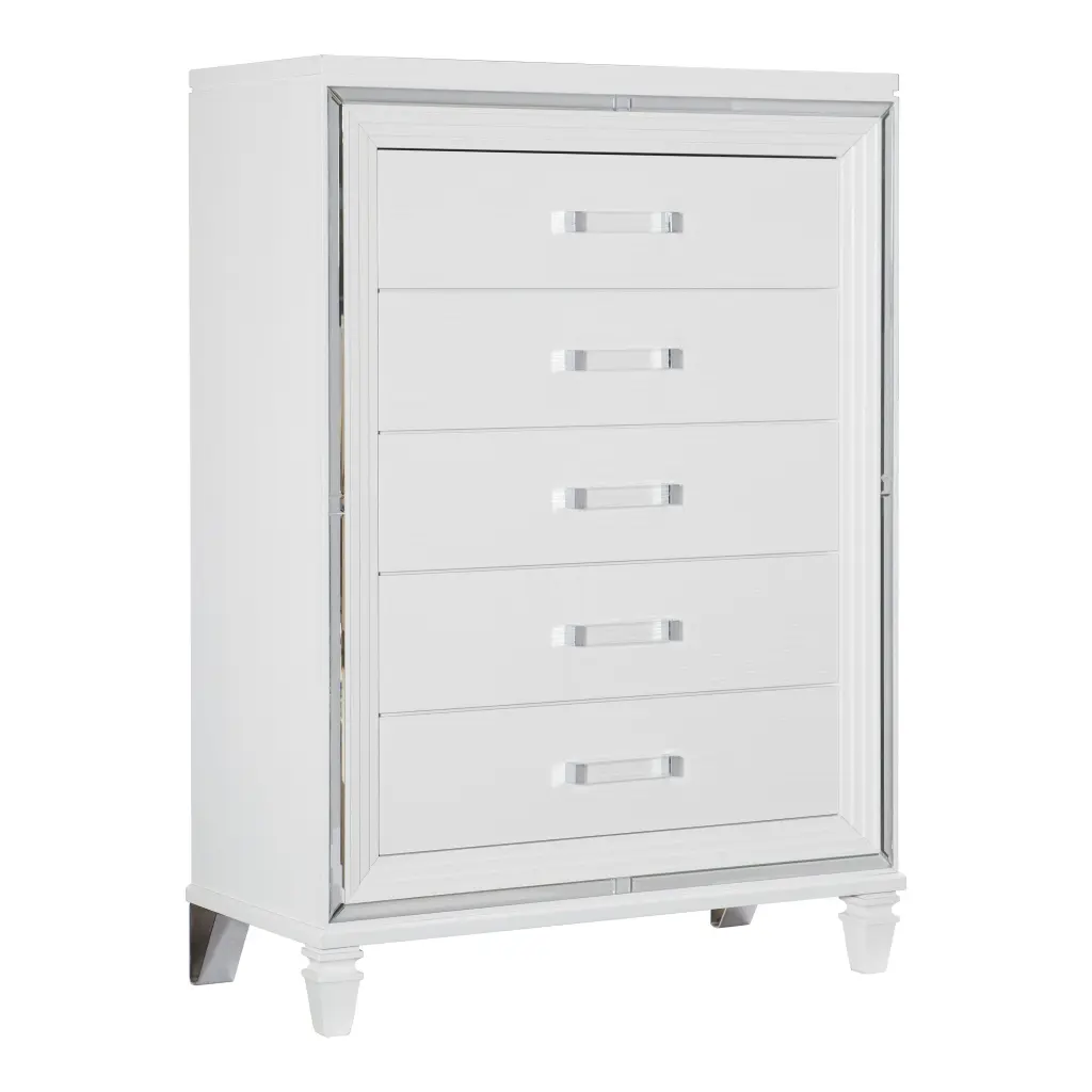 White Metallic Finish Glam Style Storage Chest 5 Drawers Timberen 1Pc kanepe