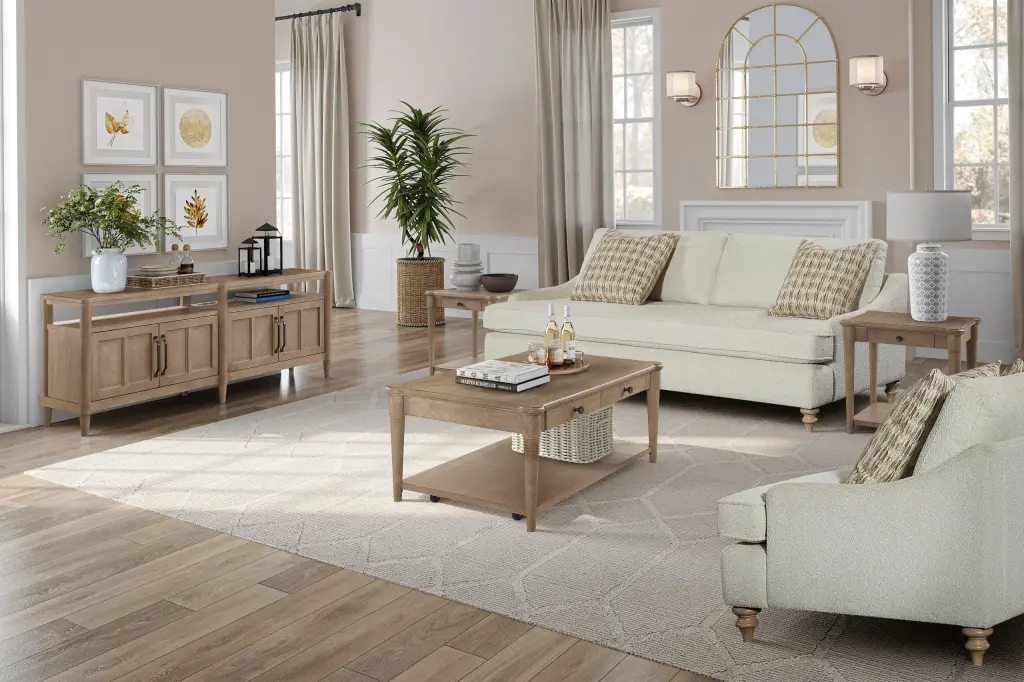 Sand Hue Cocktail Table Two Storage Drawers and Casters ihomefurnishings