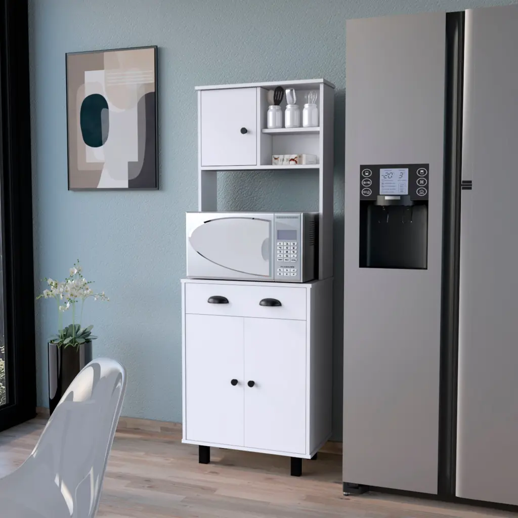 White 1 Drawer Kitchen Pantry Shelves Included furniture max