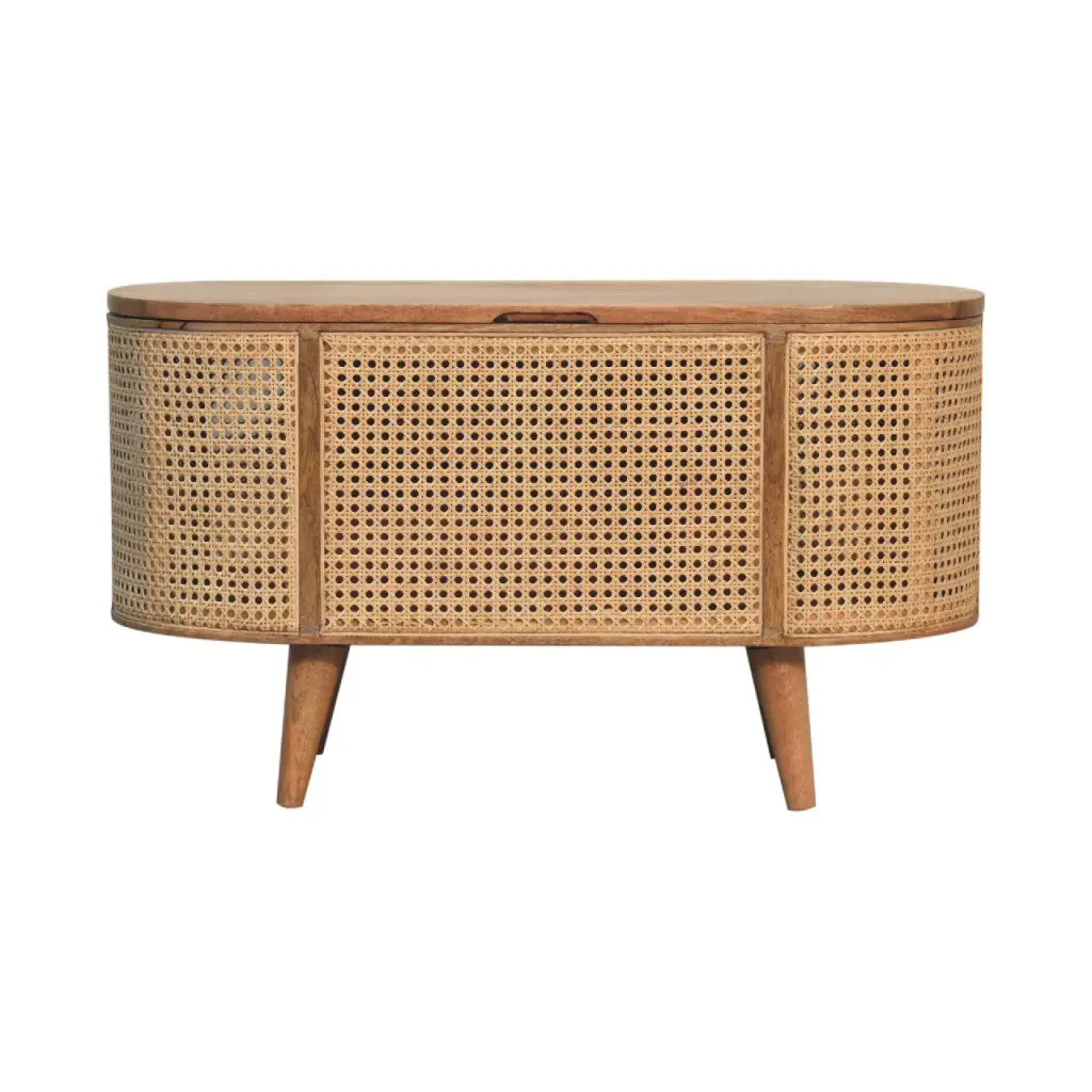 Larrisa Rounded Lid Up Blanket Box Oak Timber and Rattan Storage artisan furniture