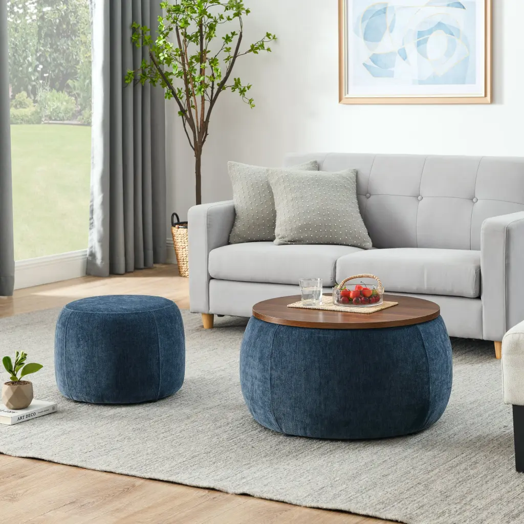Round Storage Ottoman 2 1 Function End Table and Ottoman Living Room chuangyuan smart home