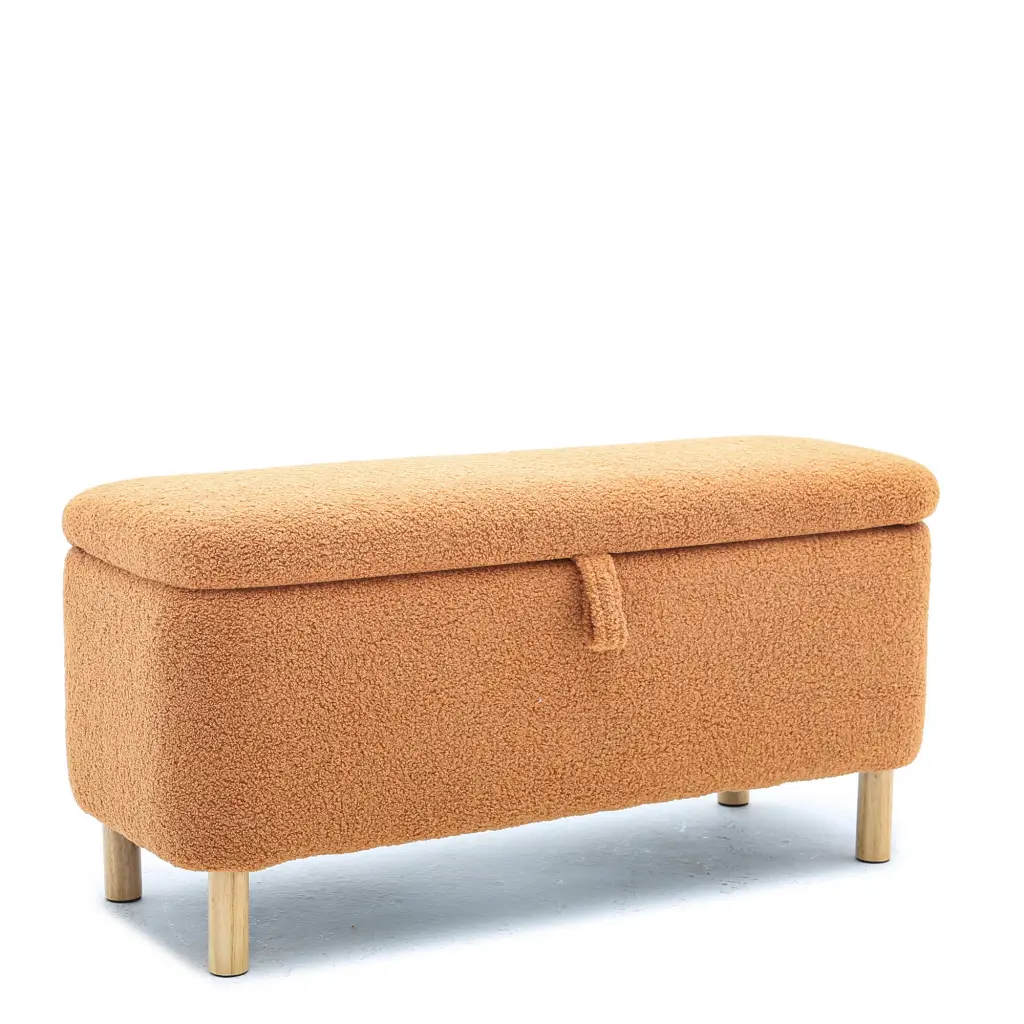 Basics Upholstered Storage Ottoman and Entryway Bench Orange Fabric levin furniture