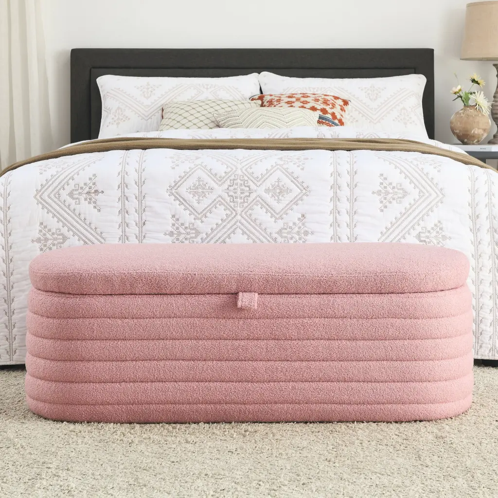 45.5 Inch Storage Ottoman Bench Upholstered Fabric Living Spaces welike furniture