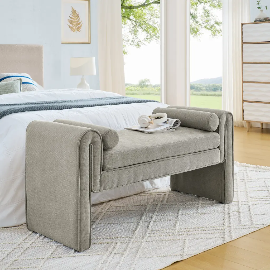 Linen Material Bedroom Storage Stool Large Storage Space Home Organization chuangyuan smart home