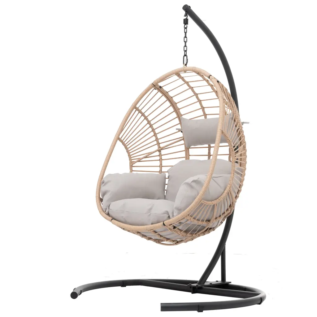 Outdoor Indoor Swing Egg Chair Natural Hue Wicker Beige Cushion ipro outdoor furniture