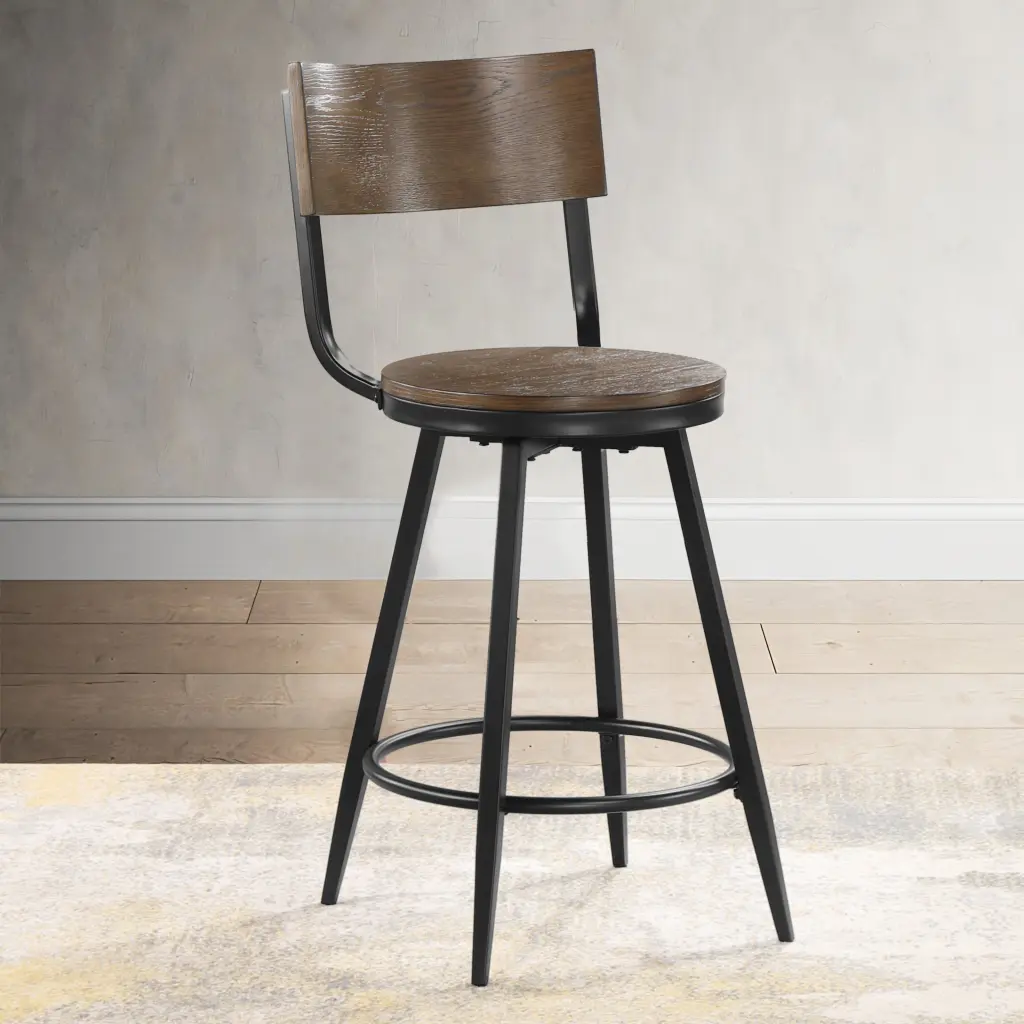 Devon Brown Timber And Metallic Swivel Stool Chestnut Powder Coated Wipe Clean Bar Stool ridgecrest home