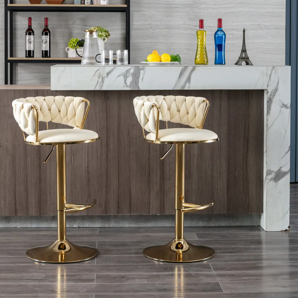 Set 2 Bar Stools Chrome Footrest Base Swivel Height Adjustable Kitchen Counter weehaa furniture