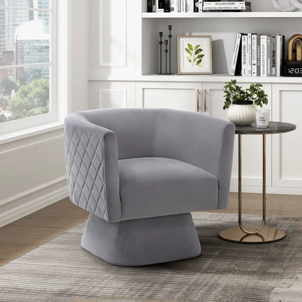 1 Piece Swivel Chair Gray Velvet Upholstery Solid Timber Gemstone Pattern kanepe