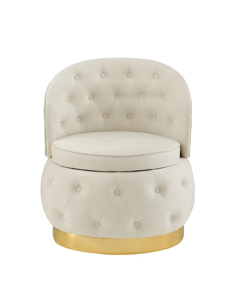 360 Degree Swivel Cuddle Barrel Accent Storage Chair Beige Velvet Living Room relax down