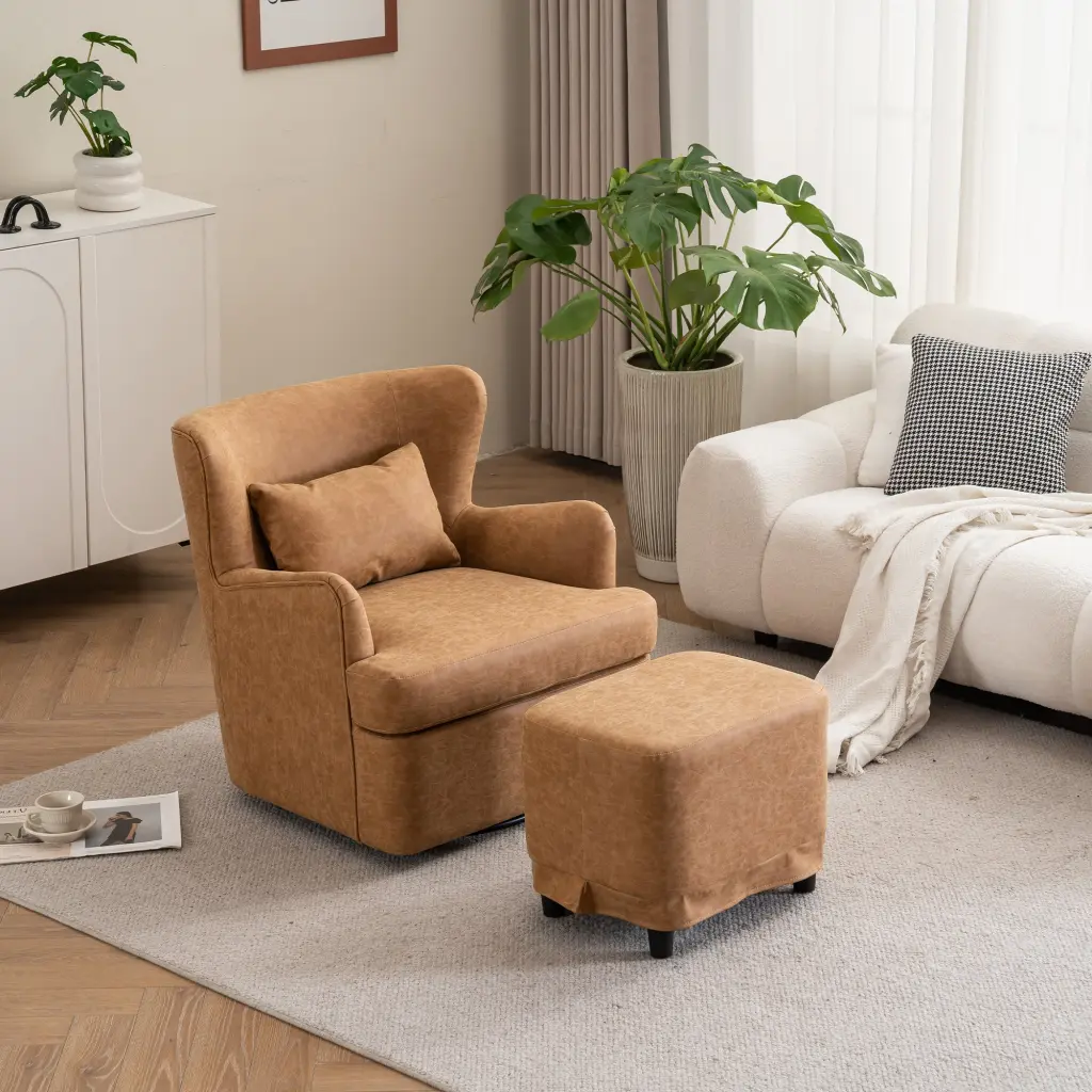 Synthetic Hide Upholstered 360 Swivel Chair Comfort Round Design rnb