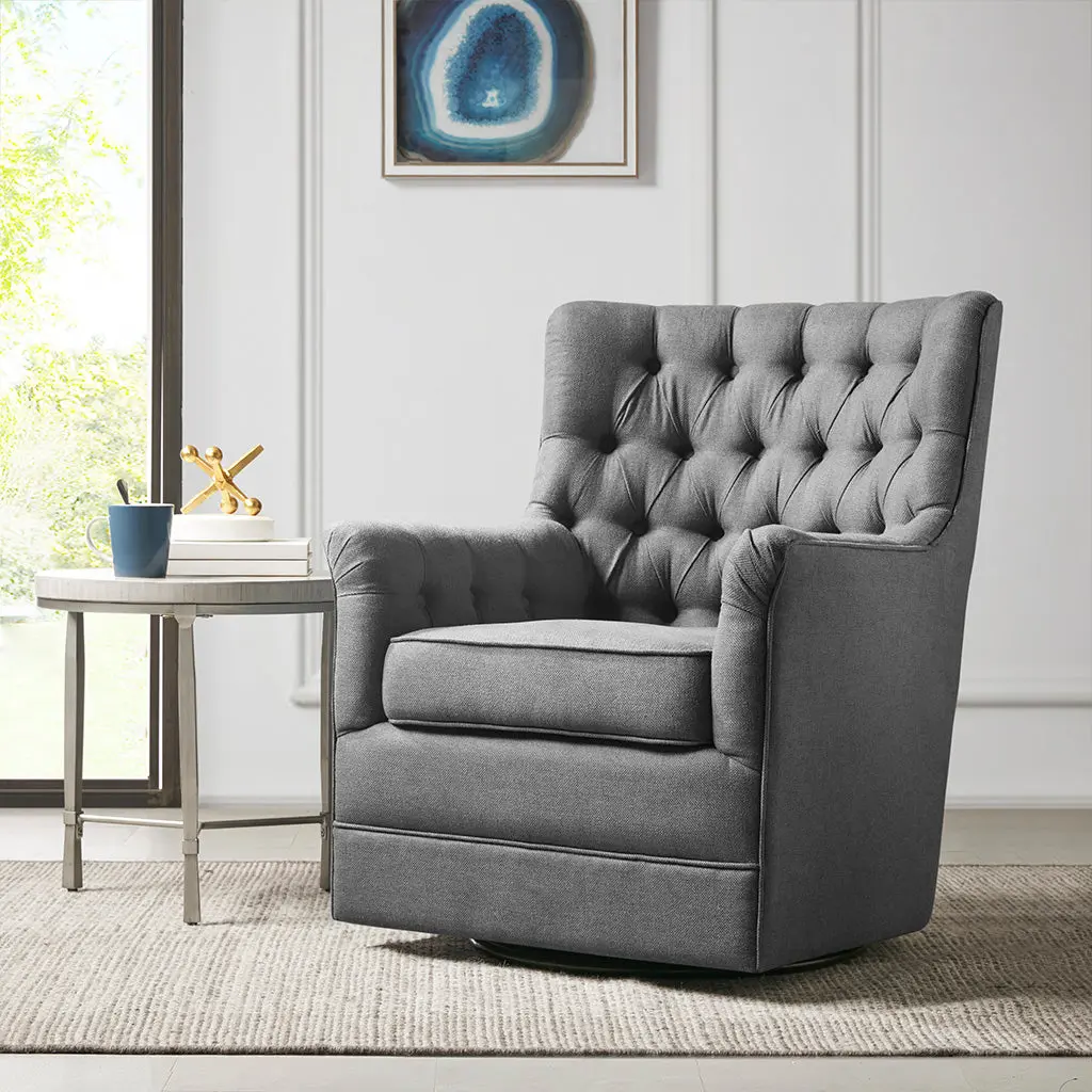 Mathis Swivel Glider Chair Gray Solid Timber Construction jla