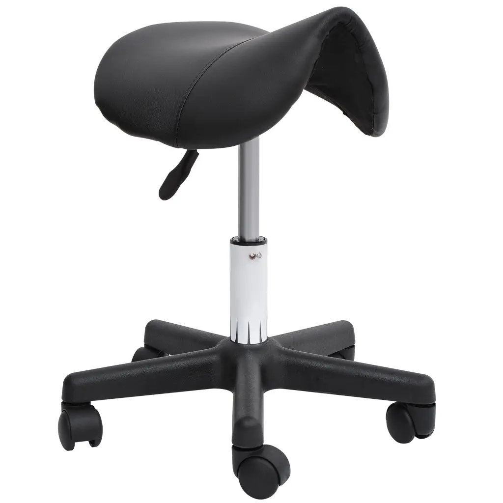Rolling Saddle Stool Swivel Salon Chair Comfort Fit Faux Leather Stool aosom business