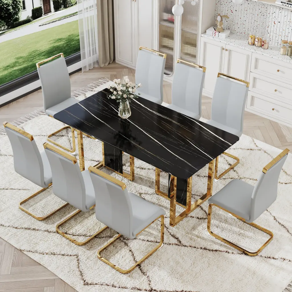 Modern Dining Table and Chair Set MDF Top and Elegant Design 4-6 People droom w-1151