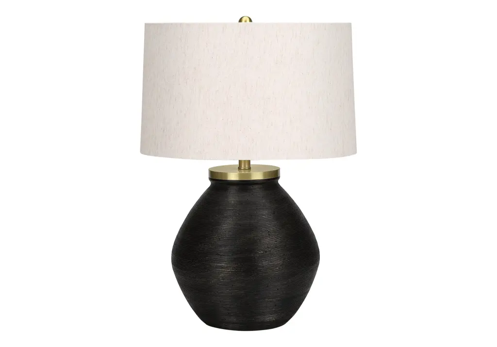 25 Inch Black Concrete Table Lamp Ivory Cream Shade - Contemporary Lighting Home 8th street living