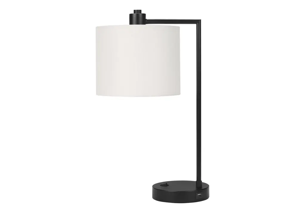 19 Inch Black Metal Table Lamp USB Port Ivory Shade Bedside Lighting 8th street living