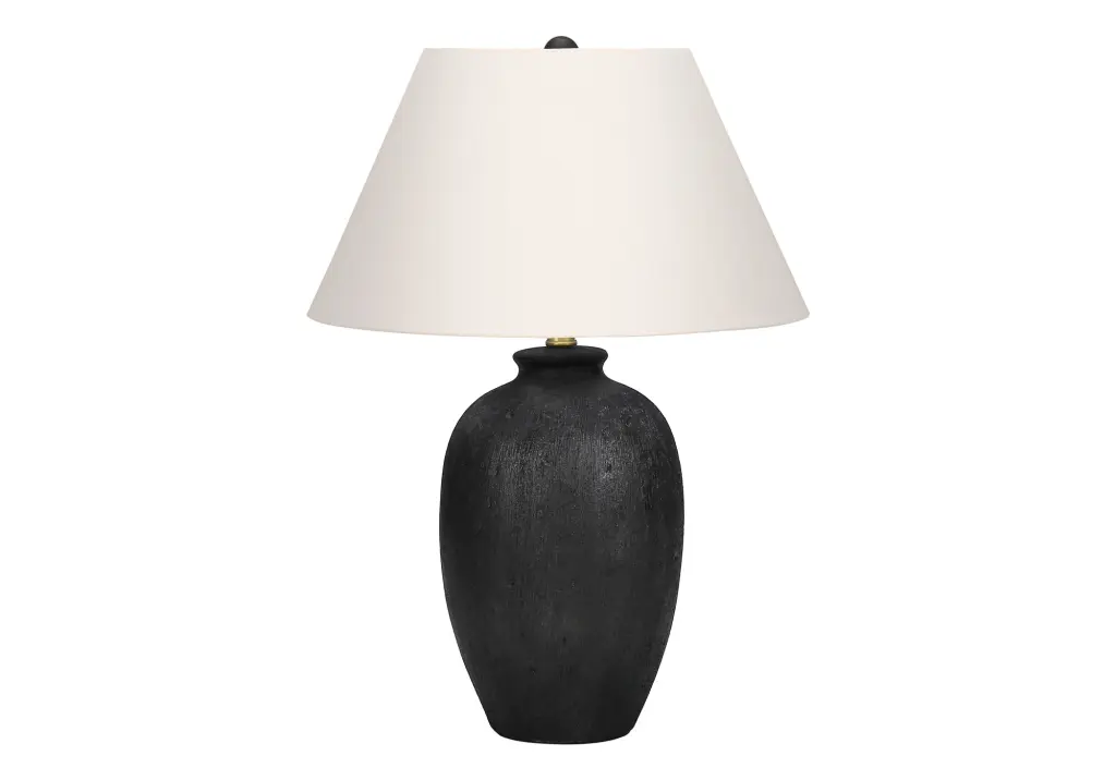 24 Inch Table Lamp Black Ceramic Ivory Cream Shade - Modern Lighting 8th street living