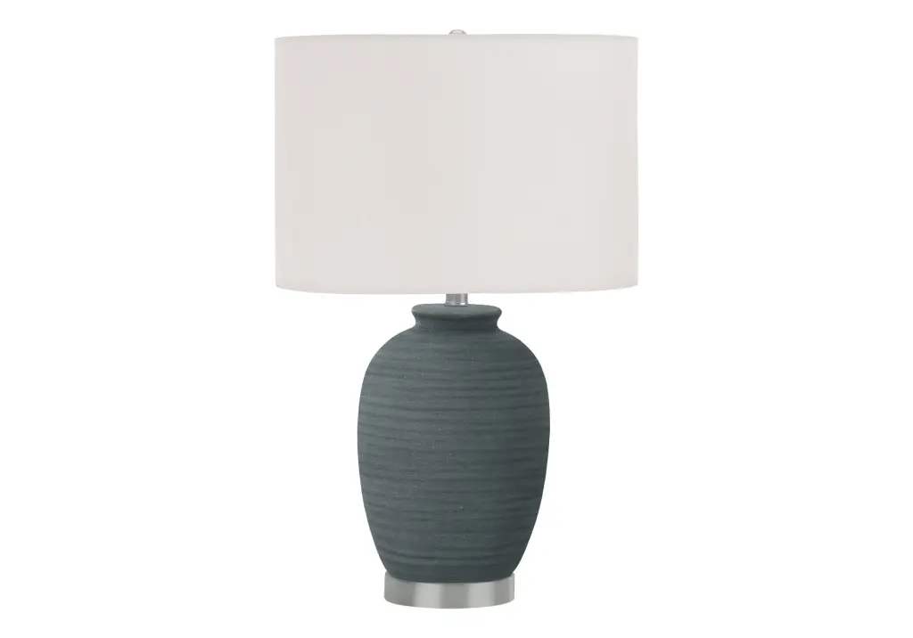 24 Inch Table Lamp Blue Ceramic Base Ivory Cream Shade Contemporary 8th street living