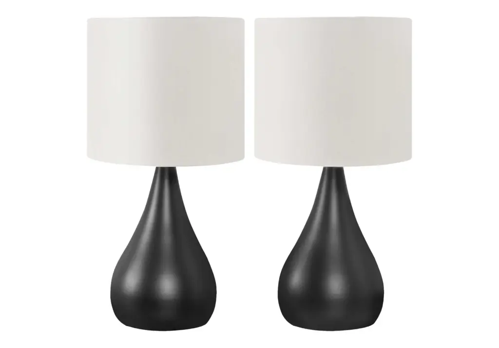 Set 2 Black Metal Table Lamps Ivory Cream Shade 18 Inch 8th street living