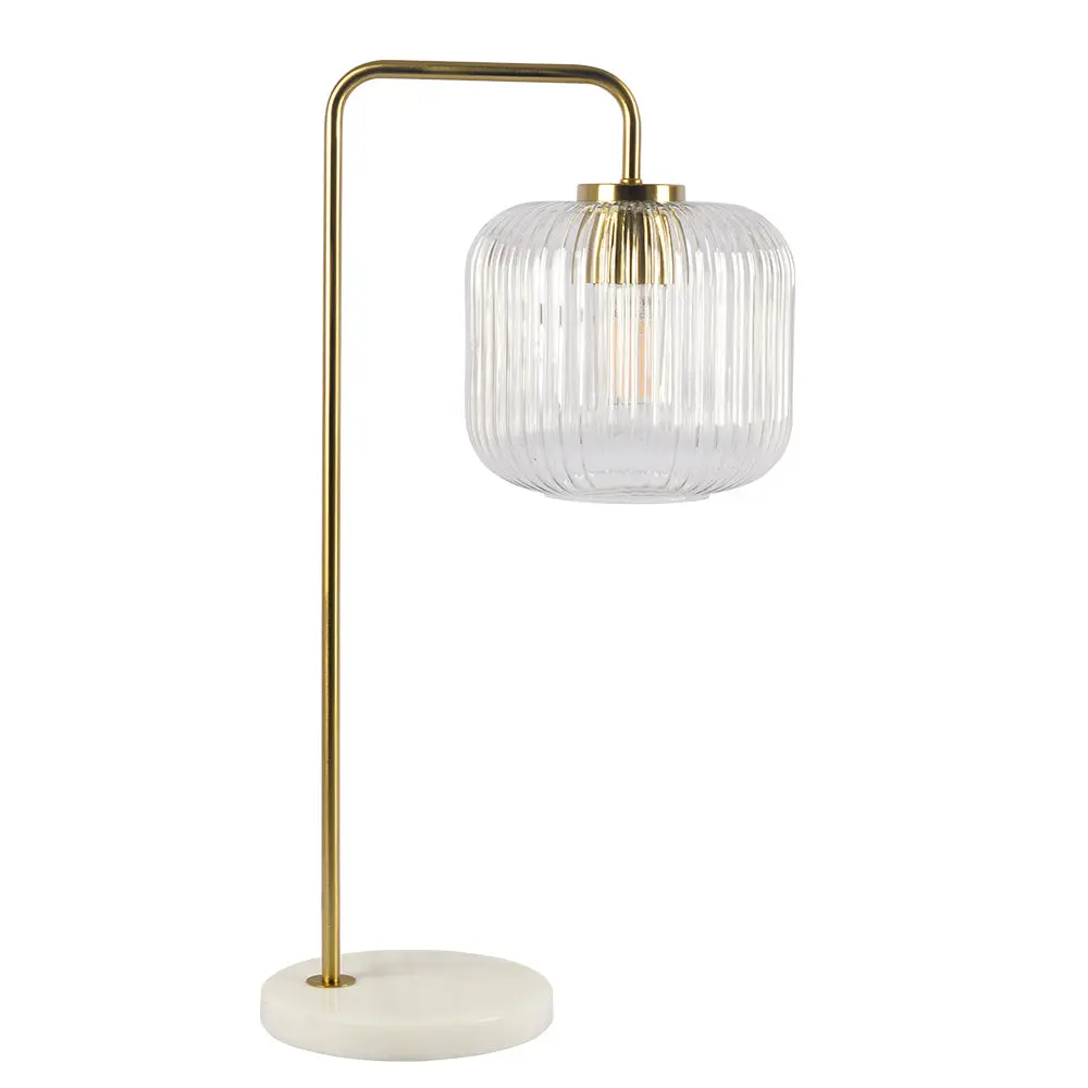 Haven Clear Glass Table Lamp Gold Brush Metal and Marble Base - Button Control ashcroft furniture