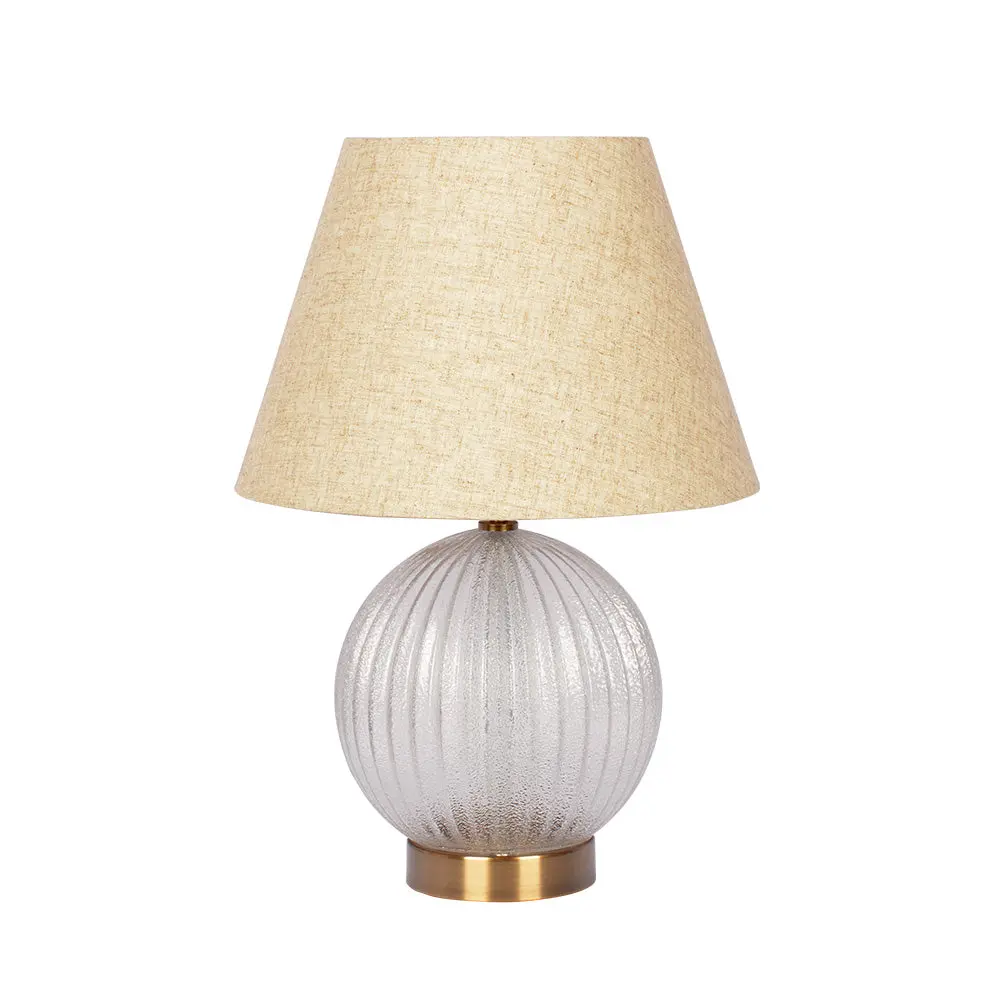 Serenity Round Ribbed Crystal Lamp Base Clear Table Lamp Linen Shade ashcroft furniture