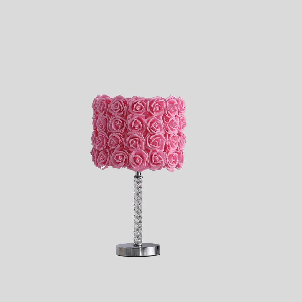 18.25" Pink Roses Bloom Acrylic Metal Table Lamp Multicolor Modern Bedside Lamp california home