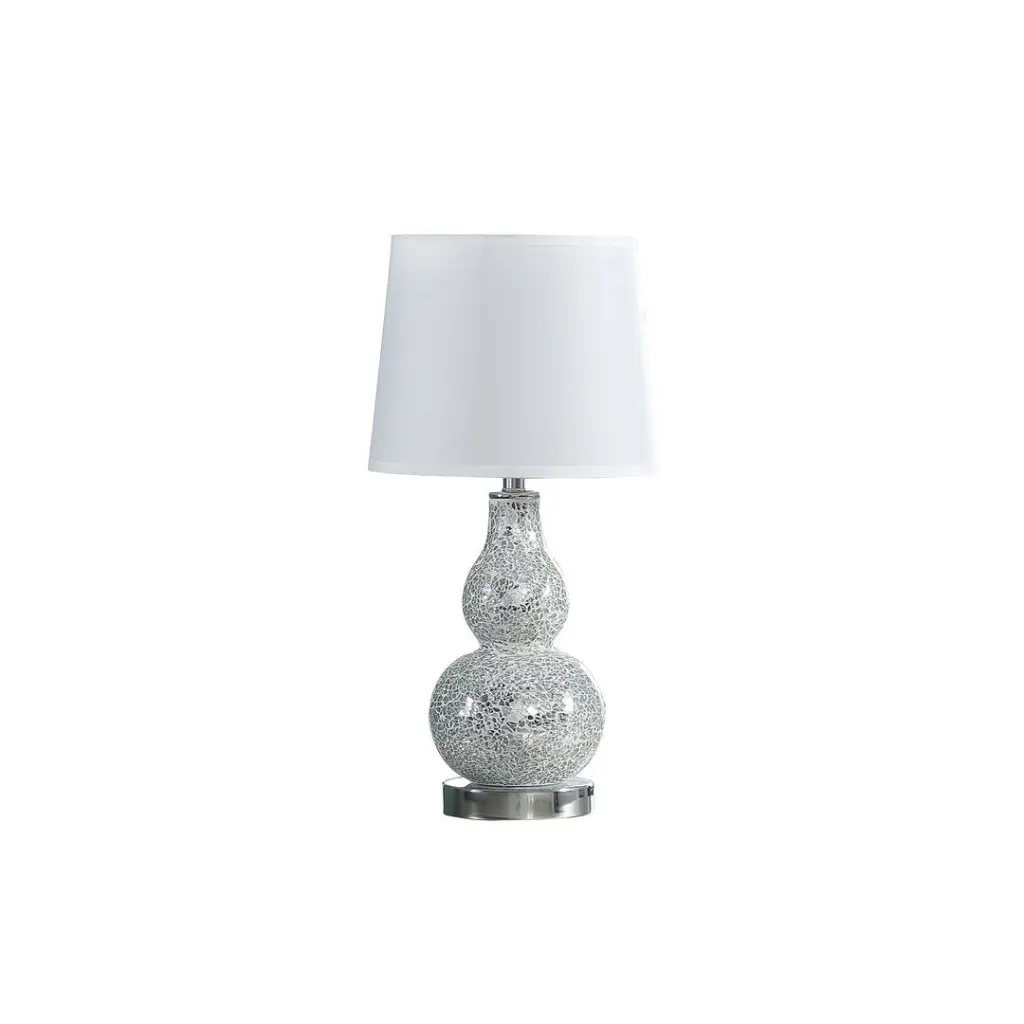 19.5" Mirror Crystal Mosaic Table Lamp - Shiny Chrome Polyresin White Finish california home