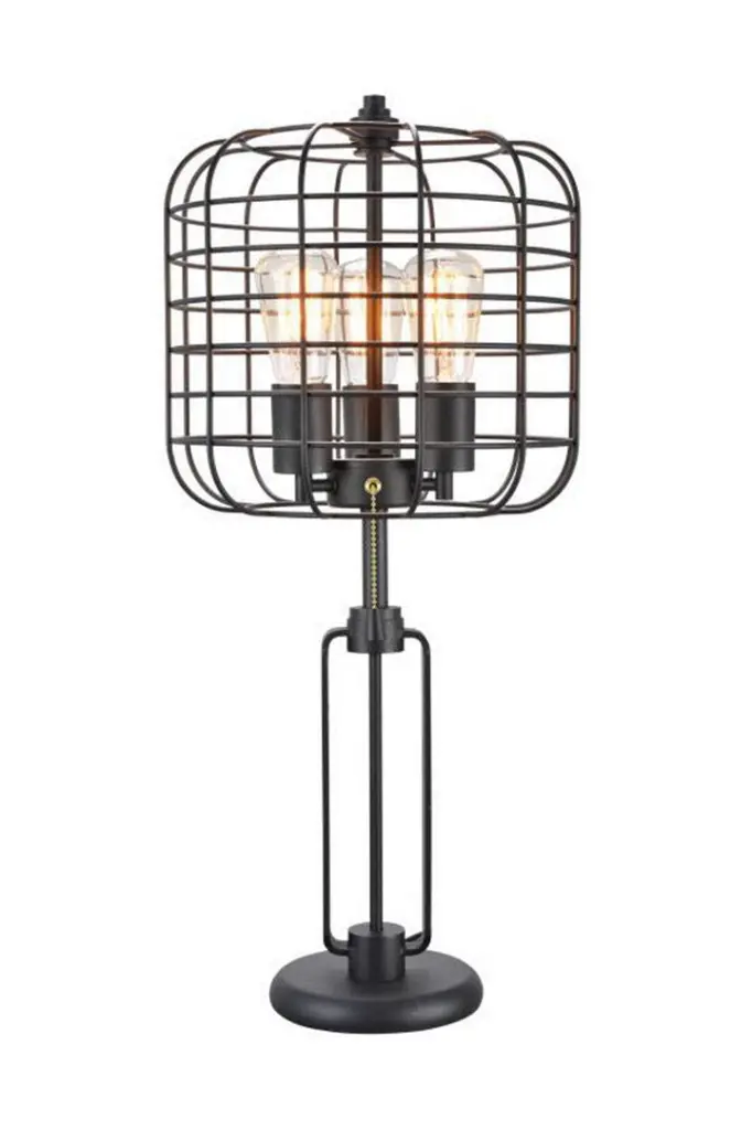 26.5 Inch Edison 3 Light Table Lamp Industrial Cage Design Powder Coated Finish california home