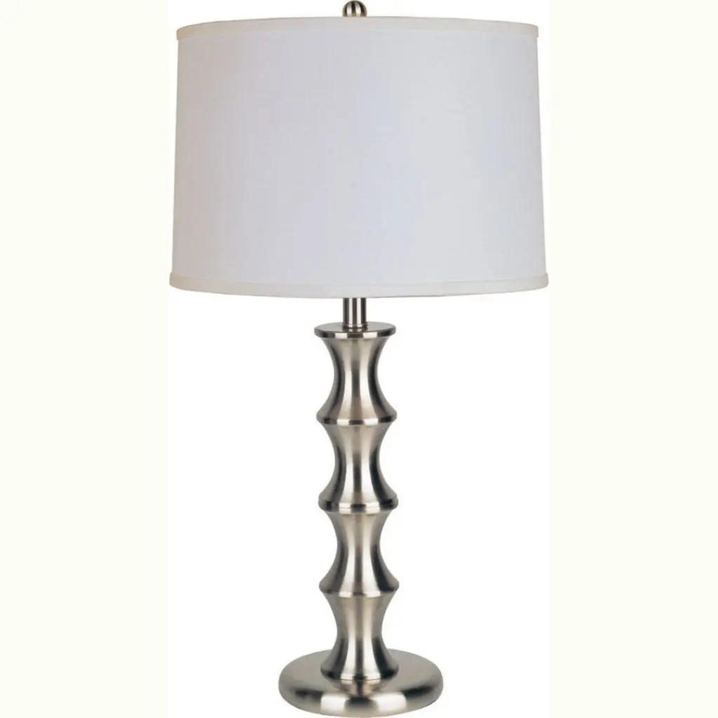 29.5 Inch Tall Alloy Metal Table Lamp Satin Nickel Finish Linen Shade california home