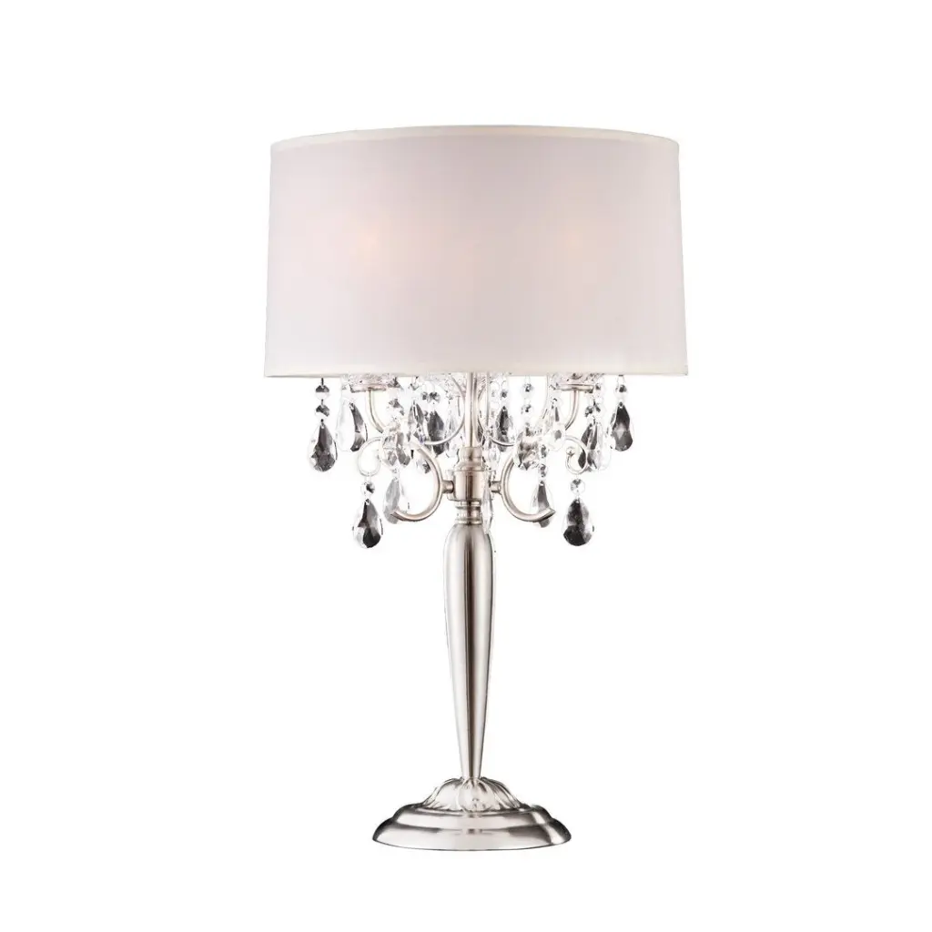 29.5 Inch Tall Metal Table Lamp Silver Finish and Crystal Accents Ivory Shade california home