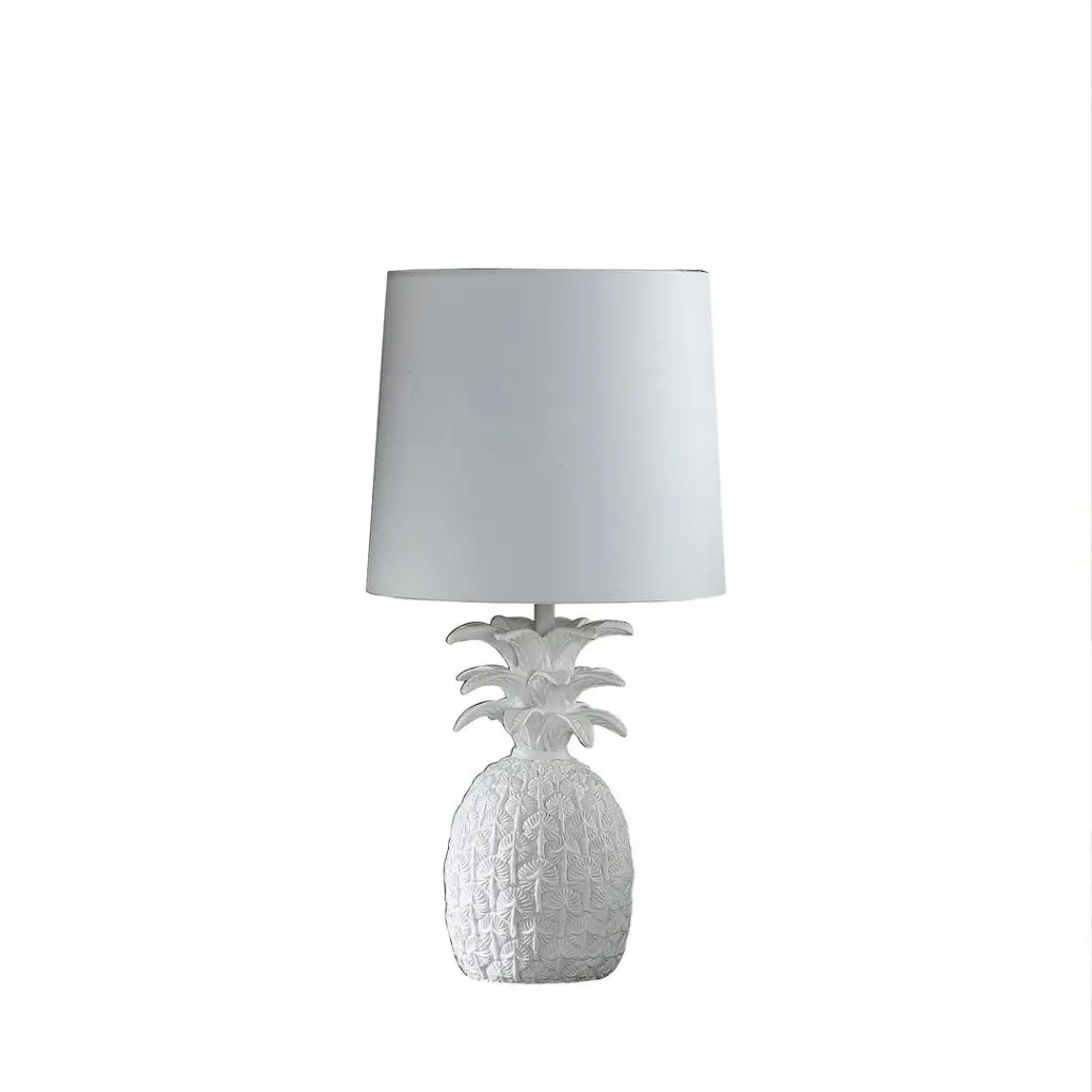 17 Inch Coastal White Tropical Pineapple Table Lamp White Polyresin Accent Lamp california home