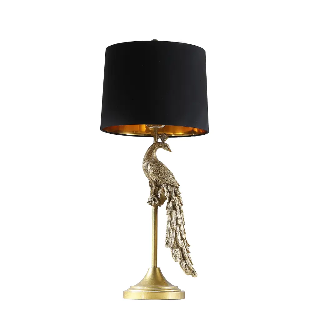 29 Inch Modern Elegance Golden Peacock on Pedestal Polyresin Table Lamp california home
