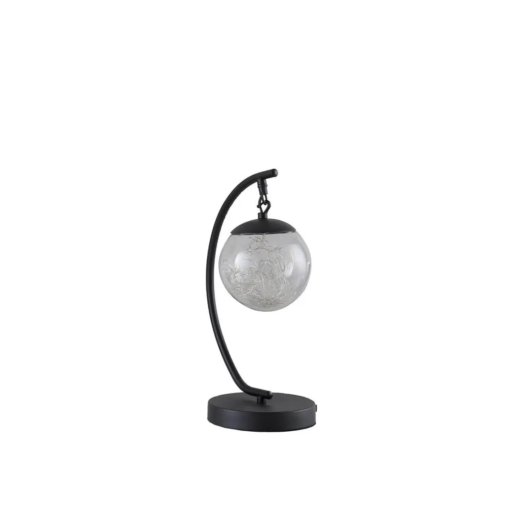 14 Inch Pendulum Multi Hued LED Crystal Orb Black Metallic Table Lamp USB Port california home