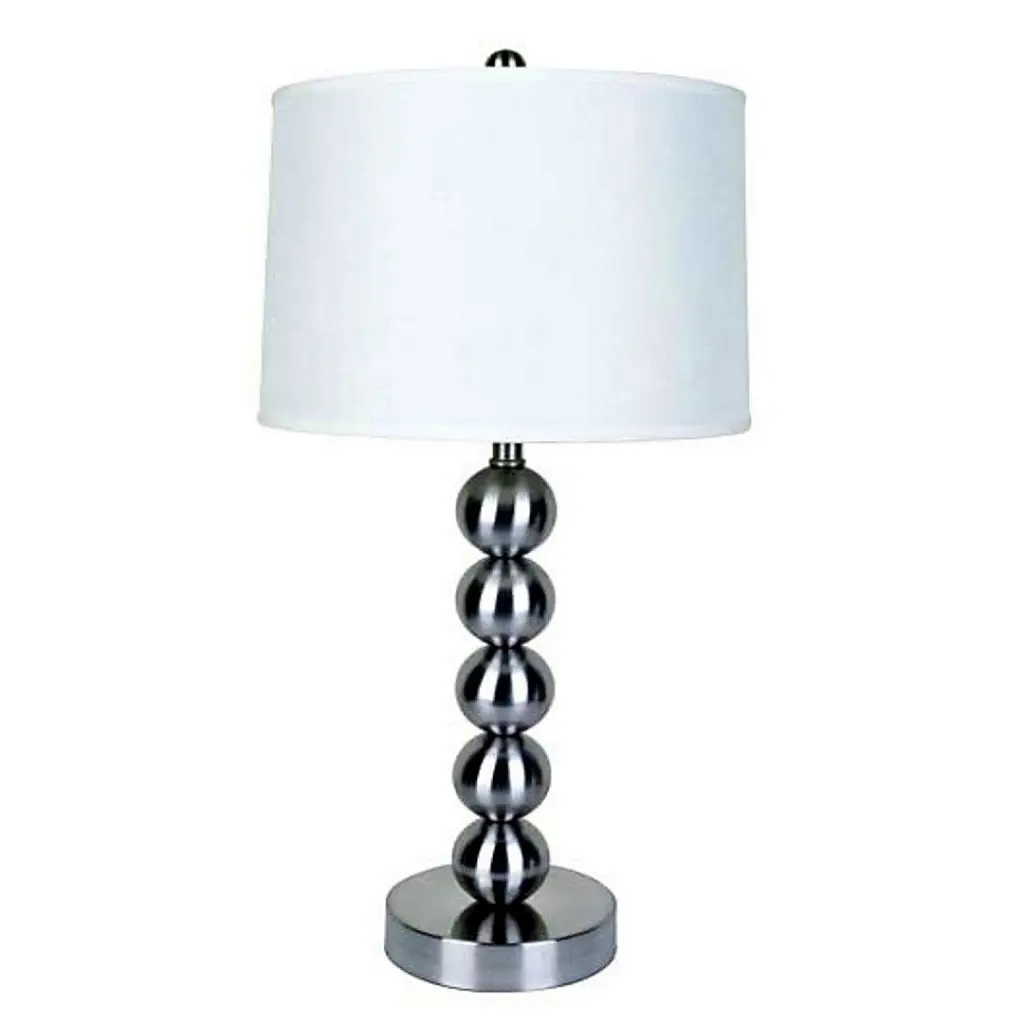 28 Inch Tall Metallic Table Lamp Satin Nickel Finish White Linen Shade california home