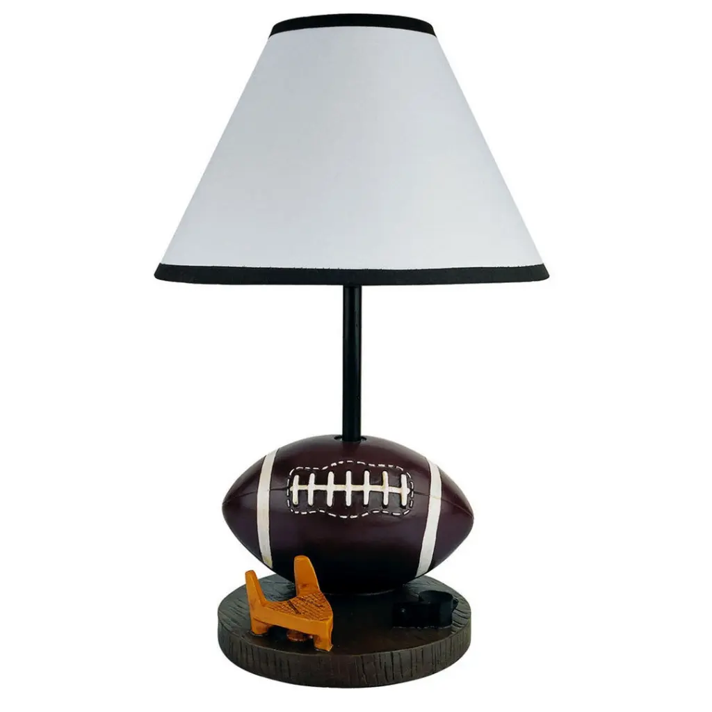 15 Inch Tall Polyresin Accent Table Lamp Football Shaped Cone Linen Shade california home