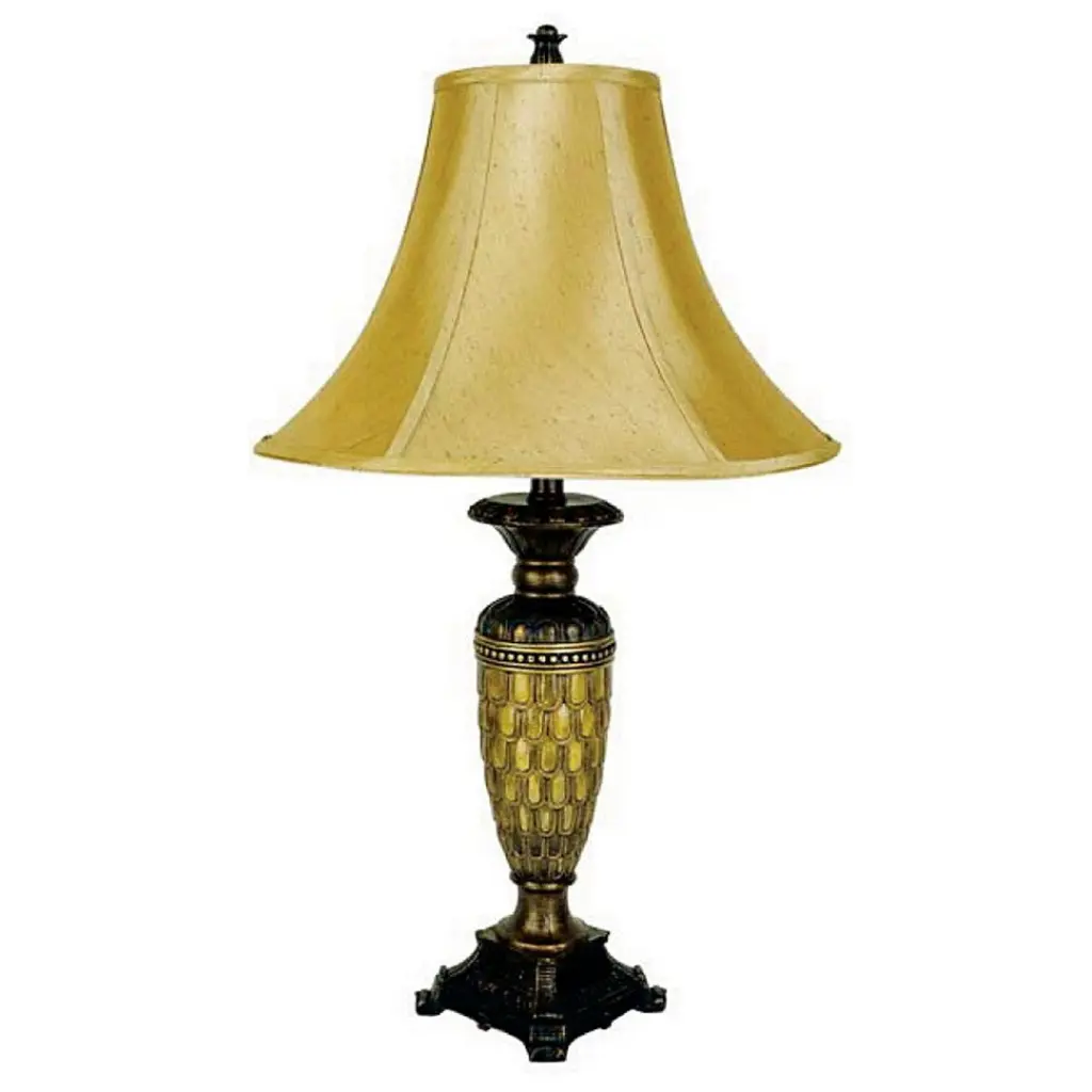 28 Inch Tall Polyresin Table Lamp Honey Finish and Gold Tone Linen Shade california home