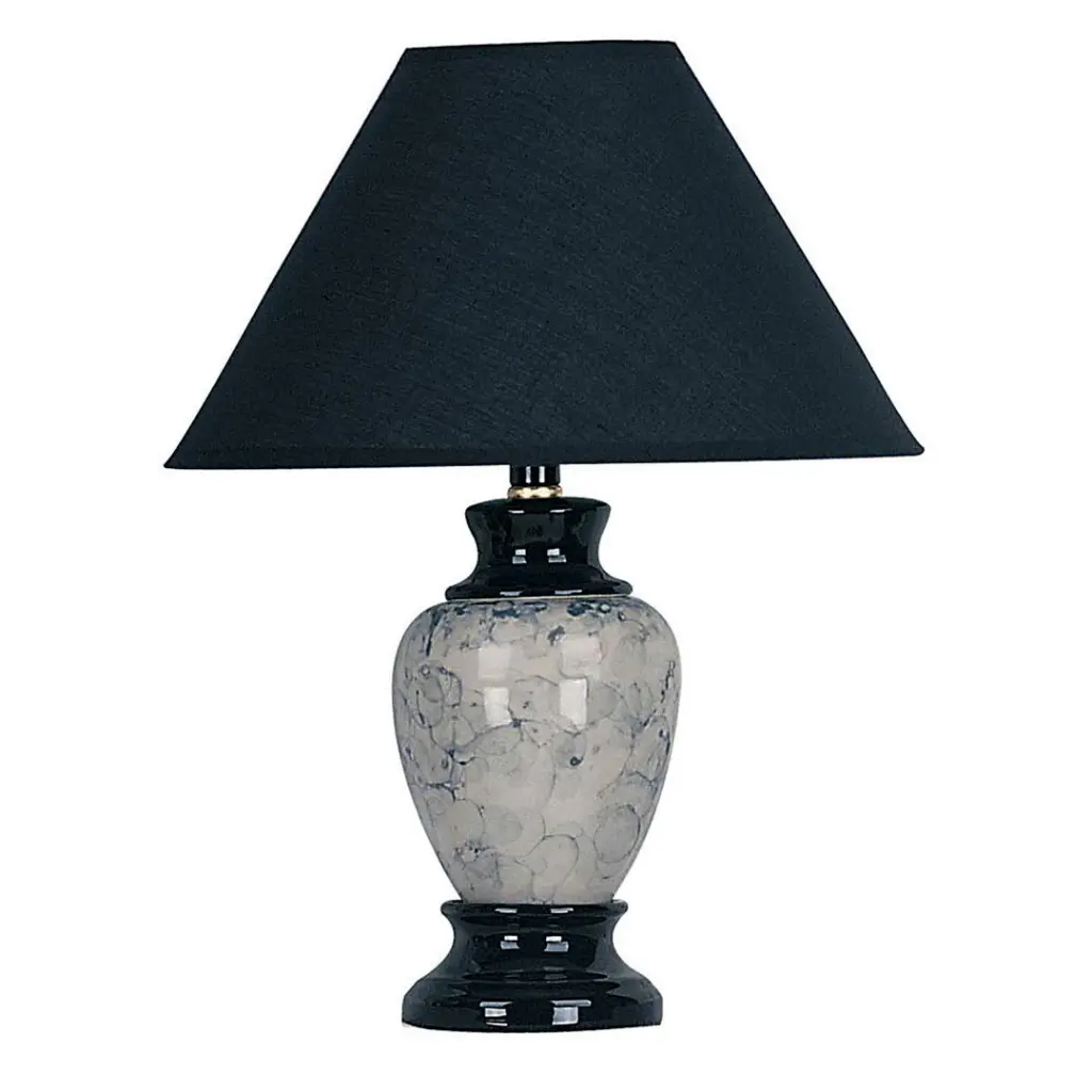 13 Inch Tall Porcelain Table Lamp Urn Shaped Black Finish and Linen Shade california home