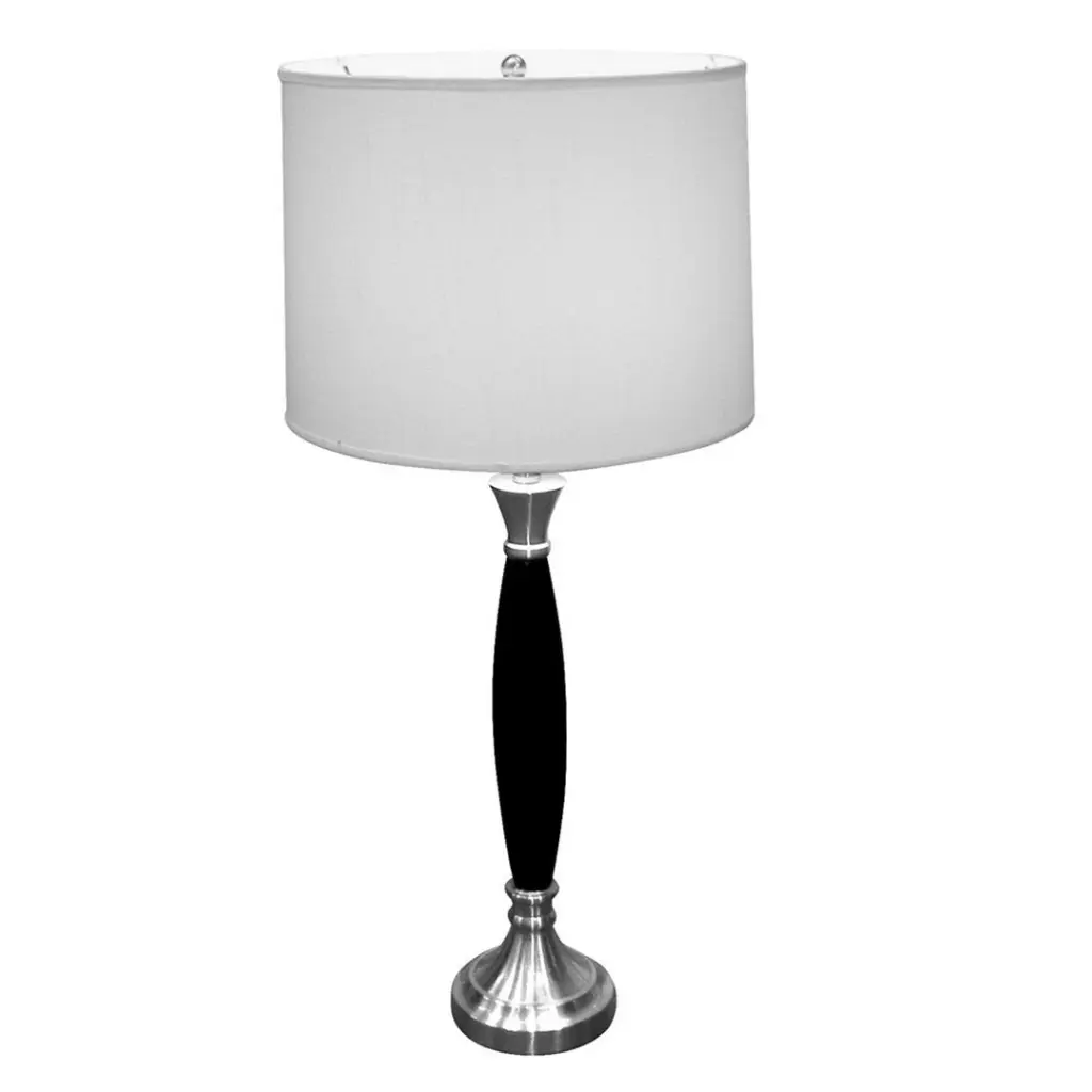 30 Inch Tall Timber and Chrome Table Lamp White Linen Shade Multicolor Timber california home