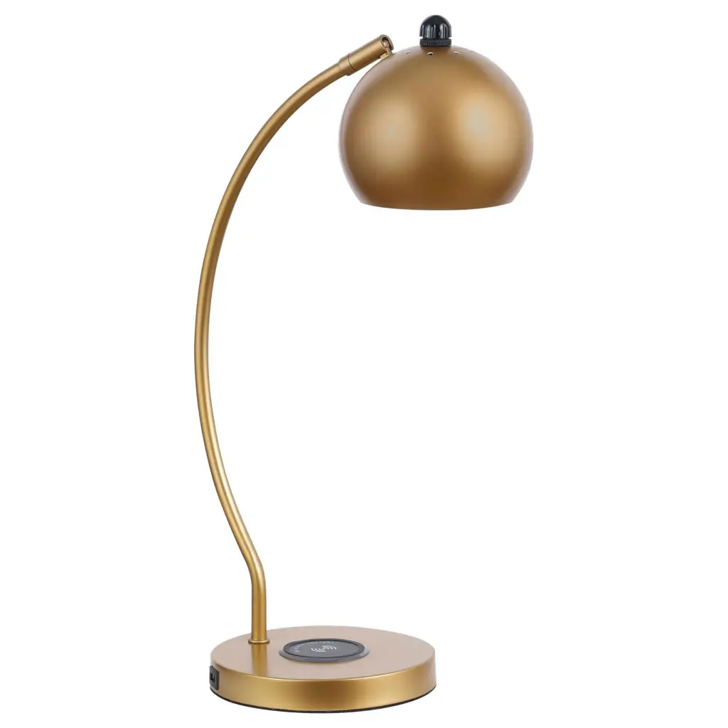 Gold Dome Shade Table Lamp Curved Neck Bedroom or Living Room furniture max